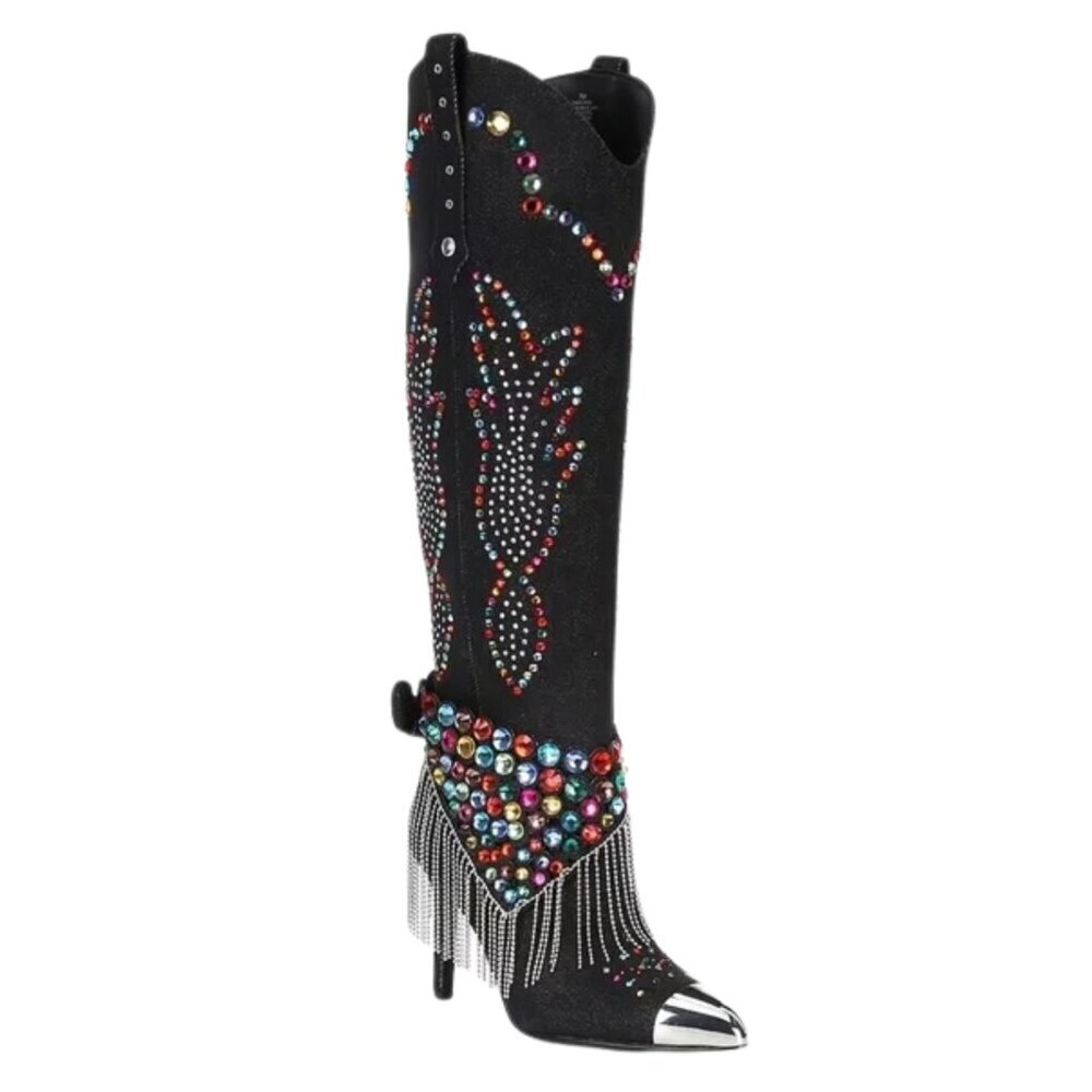 NEW Gianni Bini Kaitrin Rainbow Rhinestone Fringe Over the Knee Tall Boots